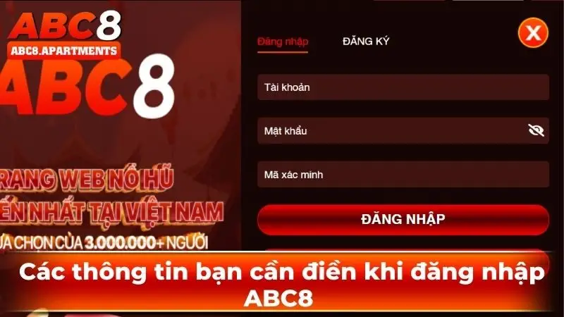 Đăng nhập ABC8 - Hướng dẫn thao tác nhanh gọn cho tân binh 1 Các thông tin bạn cần điền khi đăng nhập ABC8